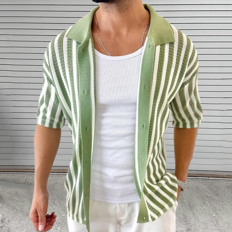 STRIPED BUTTON-UP KNITTED SHIRT