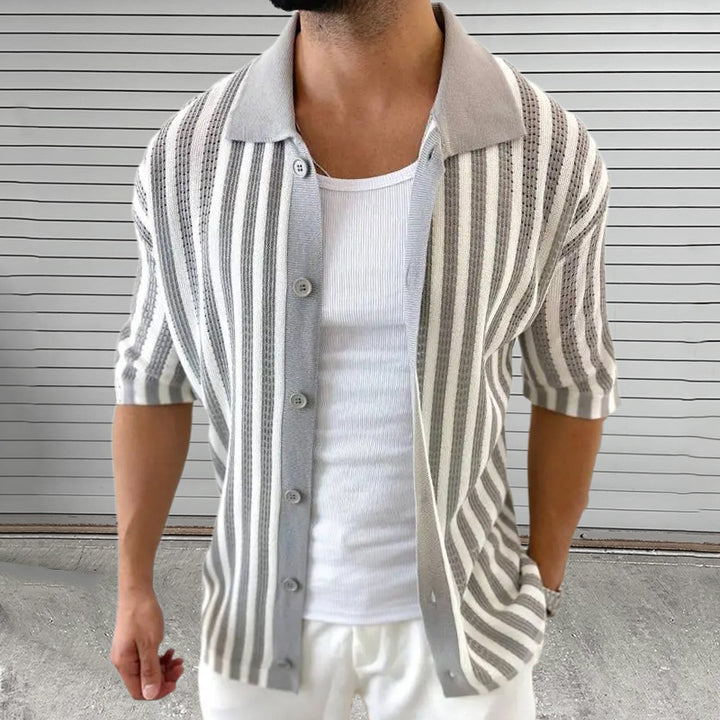 STRIPED BUTTON-UP KNITTED SHIRT