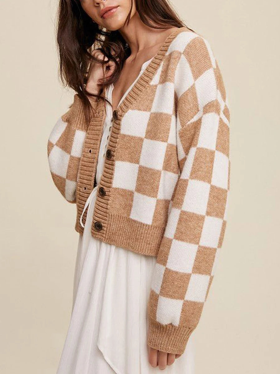 CHECKERED COTTON CARDIGAN