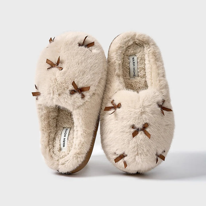 BOW FUR SLIPPERS