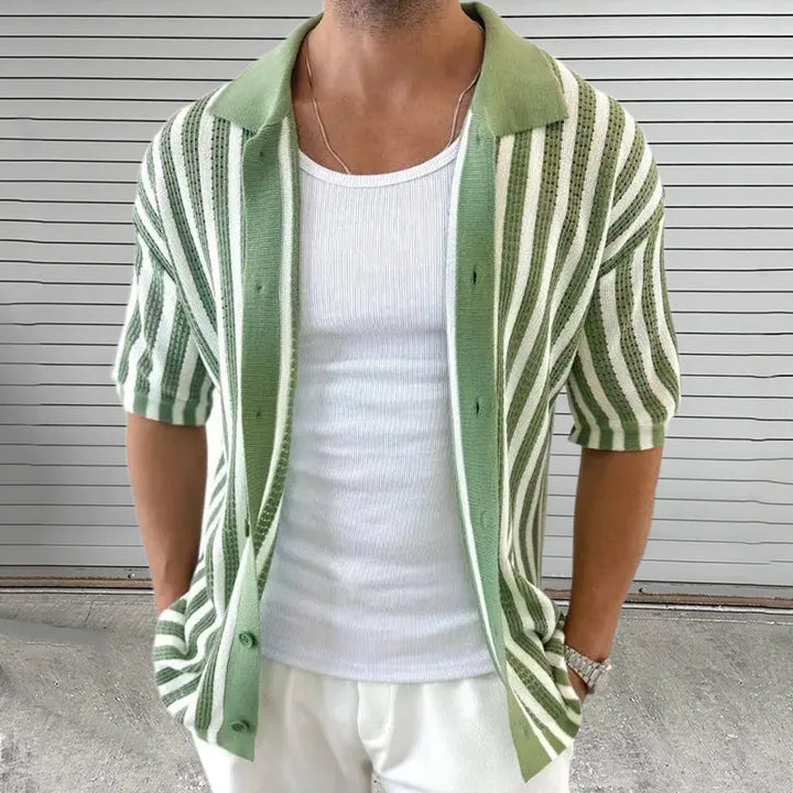 STRIPED BUTTON-UP KNITTED SHIRT