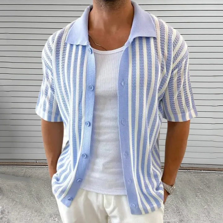 STRIPED BUTTON-UP KNITTED SHIRT