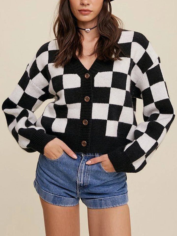 CHECKERED COTTON CARDIGAN