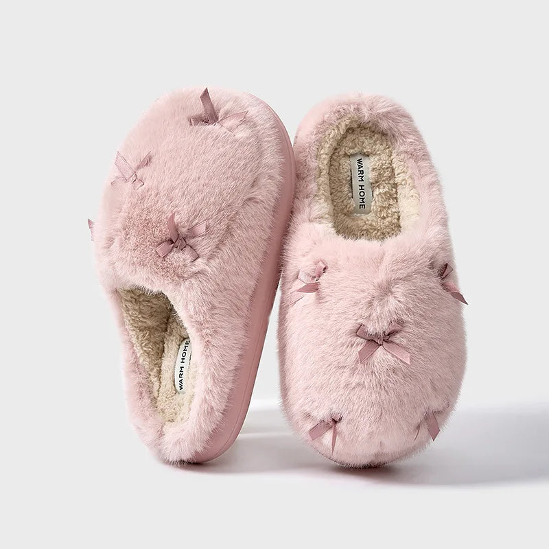 BOW FUR SLIPPERS