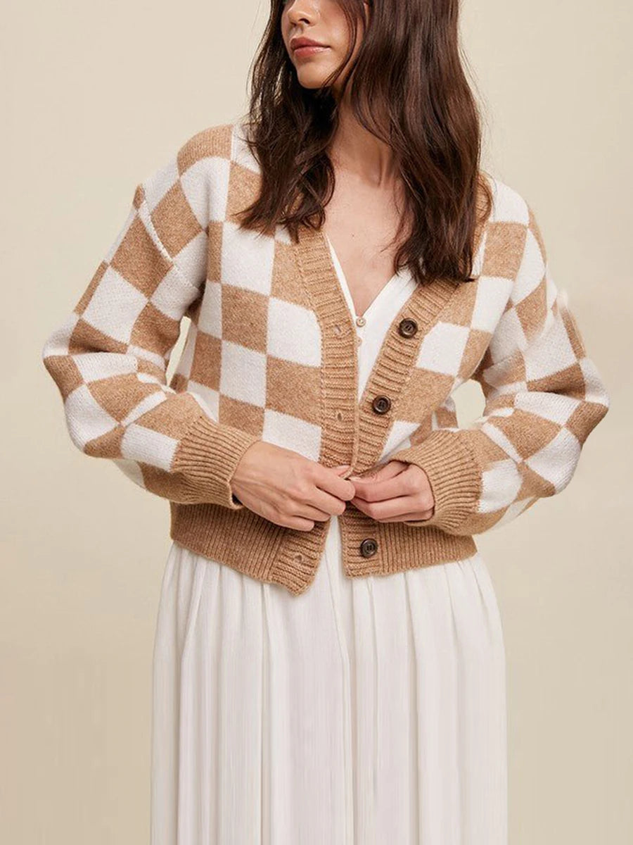 CHECKERED COTTON CARDIGAN