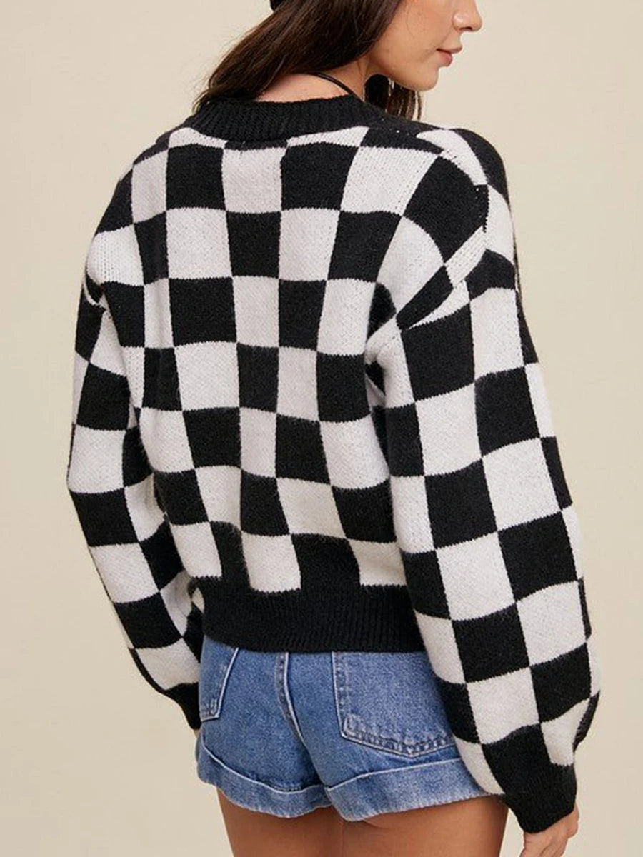 CHECKERED COTTON CARDIGAN