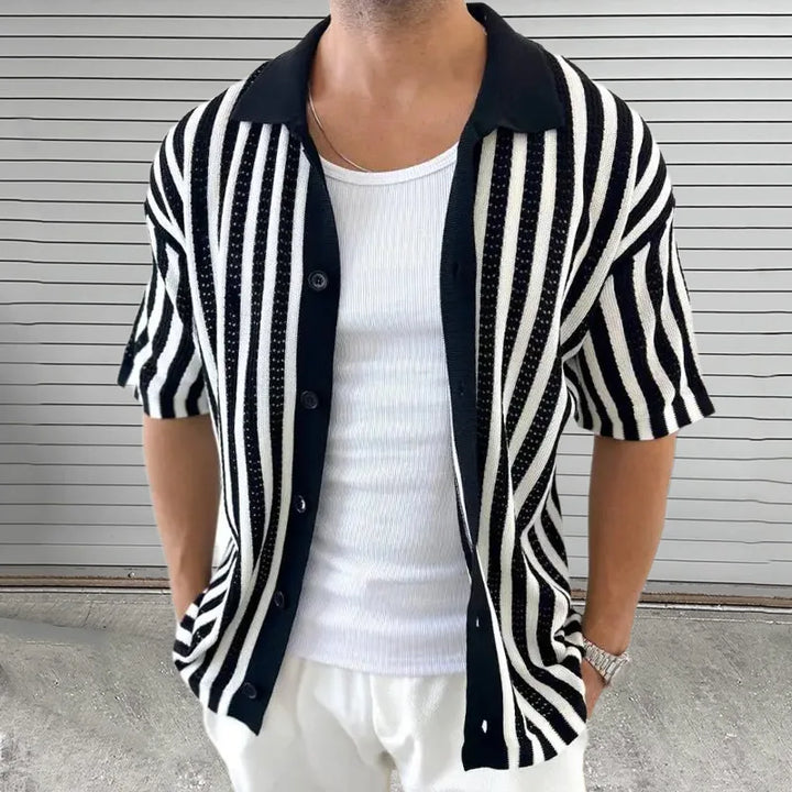 STRIPED BUTTON-UP KNITTED SHIRT