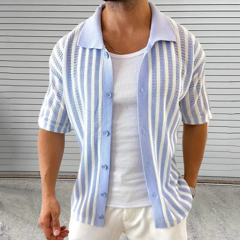 STRIPED BUTTON-UP KNITTED SHIRT