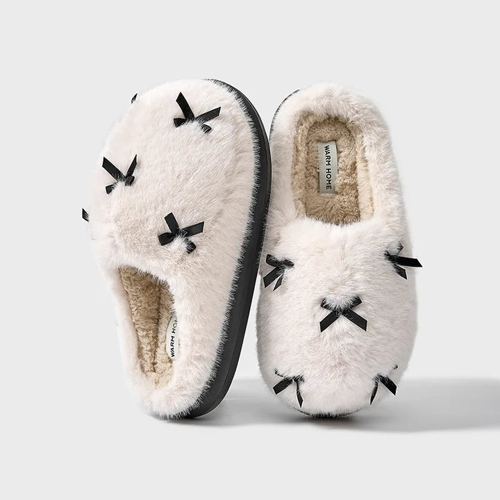 BOW FUR SLIPPERS