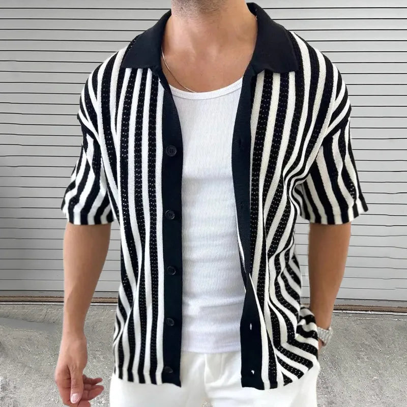 STRIPED BUTTON-UP KNITTED SHIRT