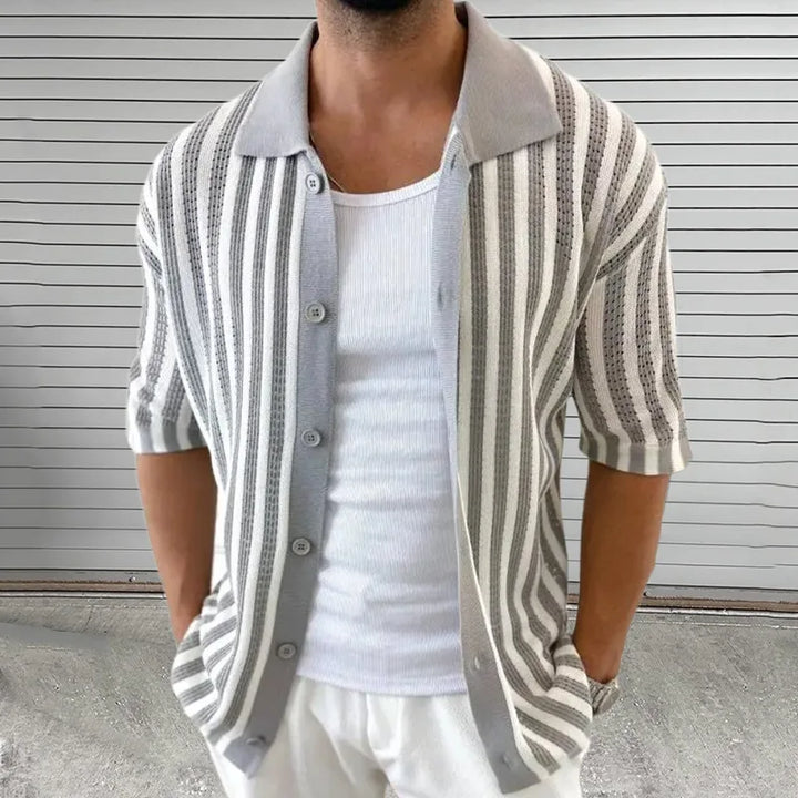 STRIPED BUTTON-UP KNITTED SHIRT