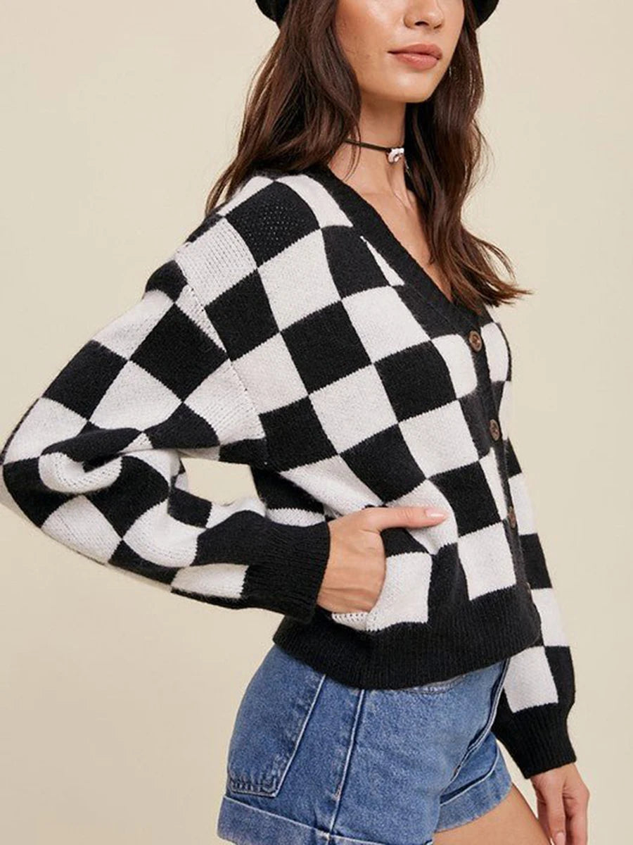 CHECKERED COTTON CARDIGAN