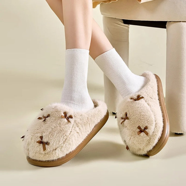 BOW FUR SLIPPERS