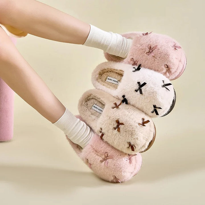 BOW FUR SLIPPERS